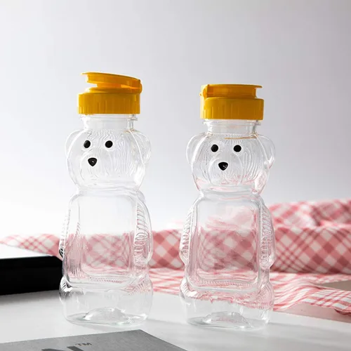 Vista 5 de Bekith Paquete de 16 frascos de plástico de 8 onzas líquidas de miel de oso, botella de miel vacía con tapa abatible para almacenar y dispensar