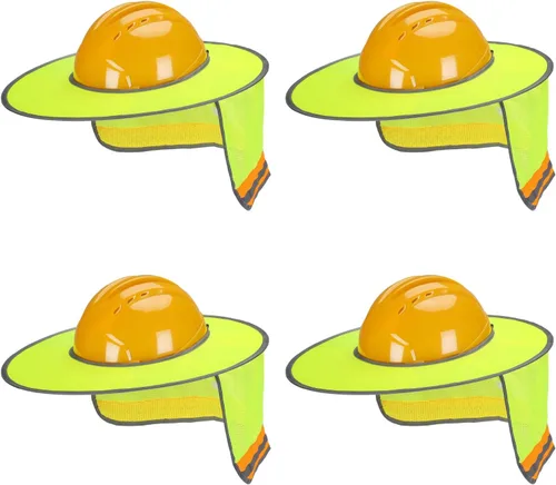 Vista 11 de UNCO - Casco de Sombrero Duro con Protector Solar, 1 Paquete, Amarillo, Visera Completa y Estándar de Malla Reflectante de Alta Visibilidad