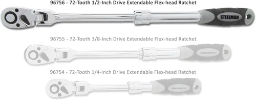 Vista 2 de Steelman Pro Trinquete de cabeza flexible extensible de accionamiento de 1/2 pulgada de 72 dientes (13.5-19 pulgadas de longitud), acero