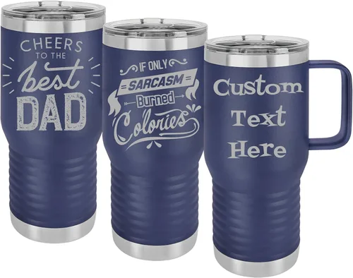 Vista 11 de Vasos personalizados con asa, tapa a prueba de salpicaduras, texto grabado o diseño en Estados Unidos, vaso personalizado de acero inoxidable de 20