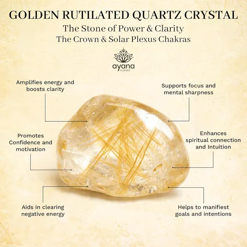 Vista 2 de AYANA - Collar de cuarzo rutilado dorado para mujer, hecho a mano, cristal de cuarzo de origen ético para equilibrio emocional y manifestación