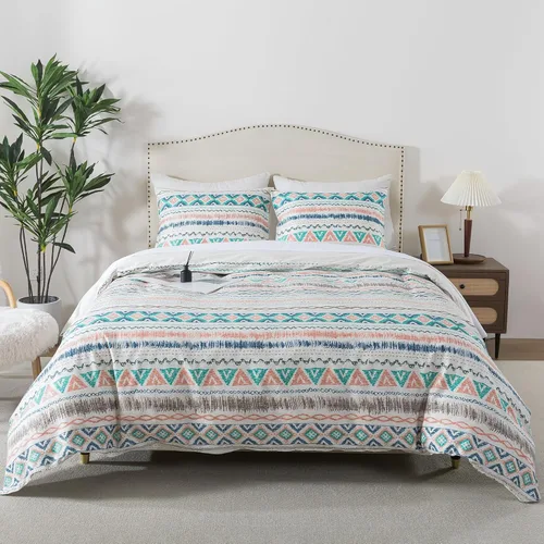 Vista 28 de HoneiLife Juego de funda de edredón floral 100% algodón, 3 piezas, suave, ropa de cama botánica con cierre de cremallera y lazos en las esquinas