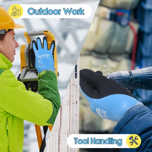Vista 6 de HANDLANDY Waterproof Work Gloves for Cold Weather, Insulated Winter Work Gloves with Grip for Men Women - 2 Pair