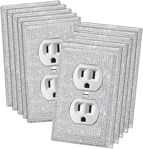 Vista 9 de 4 Piezas Cubiertas de Tomacorriente con Diamantes de Imitación Plateados Brillantes Placa de Pared 1 Gang Toggle Cubierta de Interruptor de Luz