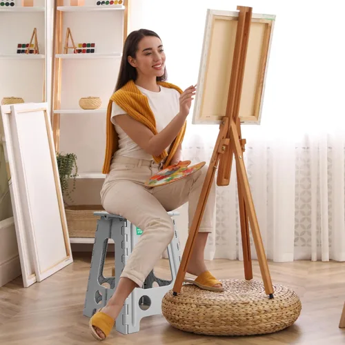 Vista 121 de Dyforce Taburete plegable de 11 pulgadas, taburete duradero para niños, taburetes resistentes para adultos, taburetes de pie compactos, taburete