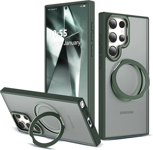 Vista 22 de Funda compatible con Samsung Galaxy S22 y S23 Ultra con soporte de anillo magnético giratorio 360 compatible con protección militar Mag-Safe, funda