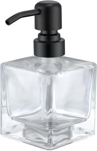 Vista 12 de Dispensador de jabón cuadrado para baño, botella ámbar con bomba negra, cubo de retángulo, botellas de vidrio de 8.4 onzas con bomba de acero