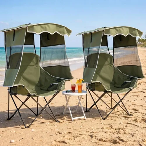 Vista 11 de ABORON Silla de camping con toldo, silla de camping plegable con protección solar UPF 50+ de 3 lados, silla portátil al aire libre con bolsa