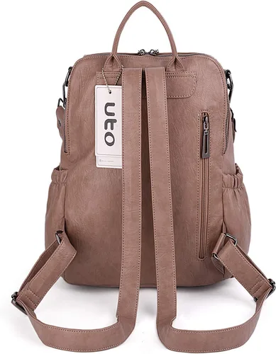 Vista 8 de UTO Mochila de cuero vegano para mujer, diseño de moda, convertible con borla, para viajes, con borla