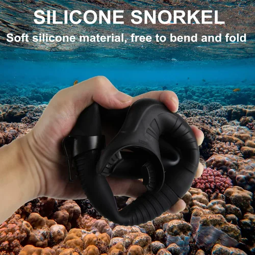 Vista 3 de Snorkel de silicona para buceo, buceo, pesca y hockey submarino o snorkel Negro