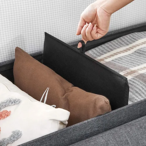Vista 9 de SONGMICS 43 Inches Folding Storage Ottoman Bench, Set of 2, Storage Chest, Foot Rest Stool, Bedroom Bench with Storage, Dark Gray, ULSF431G01