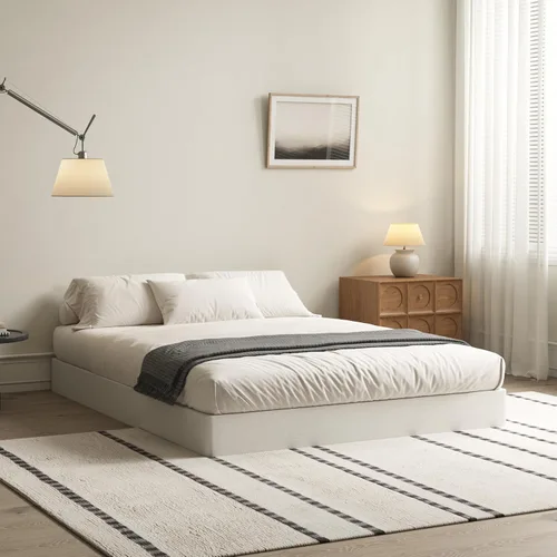 Vista 3 de Somier de 7 pulgadas para bases de cama matrimoniales, base de colchón de metal resistente con cubierta de tela, solo somier completo de perfil