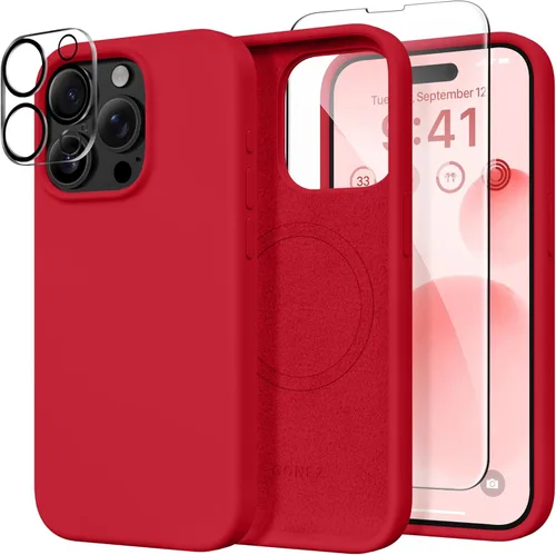 Vista 93 de GONEZ Funda magnética para iPhone 14, compatible con Magsafe, con protector de pantalla + protector de cámara, forro de microfibra antiarañazos