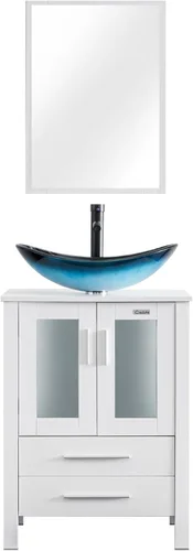 Vista 45 de eclife Tocador de Baño Moderno de 24" Combo Lavabo Gabinete Independiente con Puerta de Cierre Suave, Sin Lavabo de Recipiente, Grifo, Desagüe