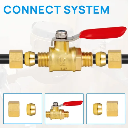 Vista 6 de Mini Válvula de Bola de Latón Sin Plomo con Interruptor de Cierre, Conexión de Compresión de 1/4 pulgada por Conexión de Compresión de 1/4 pulgada