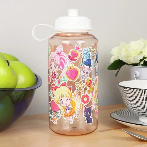 Vista 9 de JUST FUNKY Sailor Moon - Botella de agua de cristal Botella de agua de 34 onzas con personajes de Sailor Moon Crystal Chibi Decoración