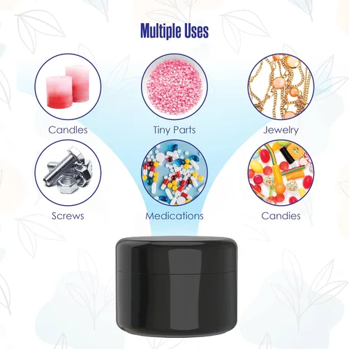 Vista 5 de Houseables Recipientes cosméticos con tapas, tarros negros, recipiente de loción, tarros de 2 onzas con tapas, pequeño recipiente de plástico