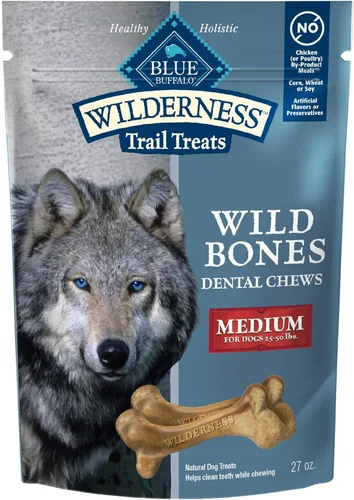 Vista 12 de Blue Buffalo Wilderness Wild Bones - Golosinas dentales masticables sin granos, tamaño mediano, bolsa de 10 onzas