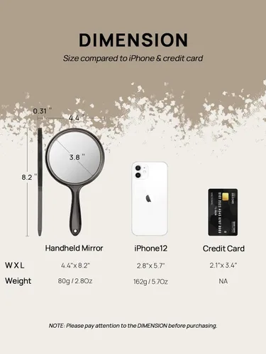 Vista 3 de OMIRO Espejo de mano, espejo de mano de doble cara, espejo de aumento 1X/3X con asa, paquete de 1 (negro transparente)