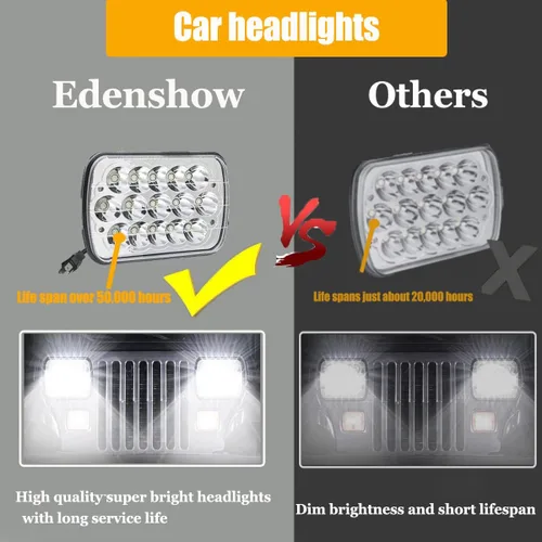 Vista 5 de H6054 Faros LED 5x7 Montaje de faros delanteros Hi/Bajo H4 9003 Plug Rectangular Delantero Faros LED Faros para Jeep Wrangler XJ Faros Chevrolet