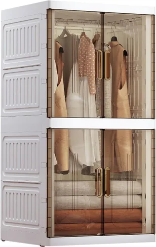 SunSettler Plastic Wardrobe Closet, Large Collapsible Wardrobe with Wheels, Foldable Clothes Storage Cabinet for Home, Dorm (2 Layer)