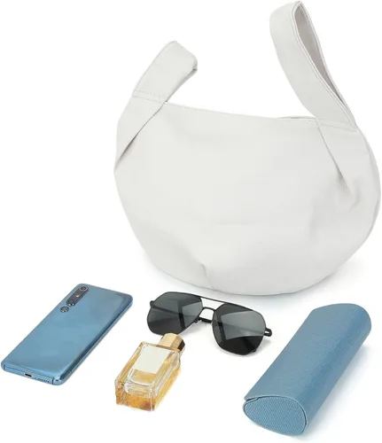 Vista 4 de Earnda Bolsa pequeña para mujer, con asa superior de volumen suave, bolsa de mano con nudo de muñeca, Beige