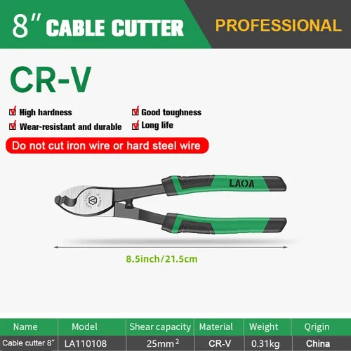 Vista 2 de LAOA Cortador de cables Alicates de prensado de alta resistencia para cortar aluminio, cobre, cables de comunicación de alambre, 8 pulgadas
