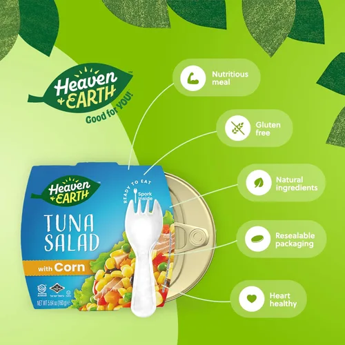 Vista 5 de Heaven & Earth Ensalada de atún lista para comer con maíz y verduras, 5.64 onzas (paquete de 4) Gran fuente de proteínas Comidas aptas