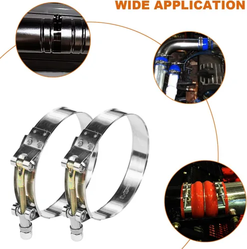 Vista 7 de Paquete de 4 abrazaderas de manguera con perno en T de 1.75 pulgadas, abrazadera de entrada turbo de acero inoxidable 304, rango de trabajo de 1.97