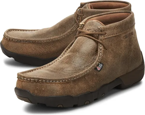 Vista 7 de Justin Cappie - Botas de Trabajo con Punta de Acero para Hombres - Botas Chukka de Cuero de Grano Completo con Puntera Moc con Suela Resistente al