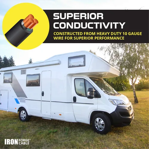 Vista 5 de Iron Forge Cable Cable de RV, generador hembra y cable de alimentación adaptador eléctrico de RV, enchufe macho a dos hembra 5-15R, adaptador