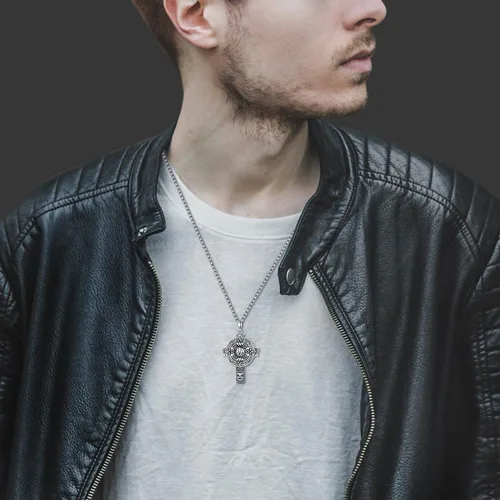 Vista 3 de SIMONLY Collar de crucifijo de San Benito de plata de ley 925, colgante de cruz de Ankh, joyería de cruz