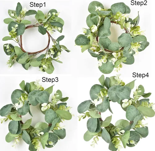 Vista 5 de LSKYTOP 2 piezas de eucalipto sintético para gabinete de cocina, corona de granja para decoración de puerta, pared y ventana, 9 pulgadas/PC