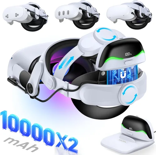 Vista 15 de Kawaye Head Strap for Meta Quest 3S/3/2, 6700mAh Hot-Swap Batteries for Oculus Head Strap Extend 2-3Hrs,Dual Dial Adjustable VR Headset Strap for