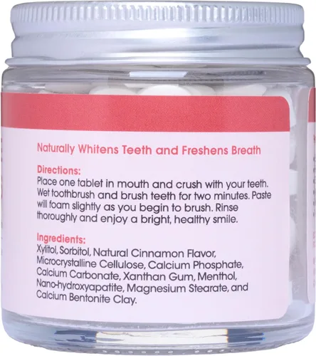 Vista 5 de Pastillas de pasta de dientes – Canela Pastillas masticables de pasta de dientes de hidroxiapatita nano Sin fluoruro 90 pastillas