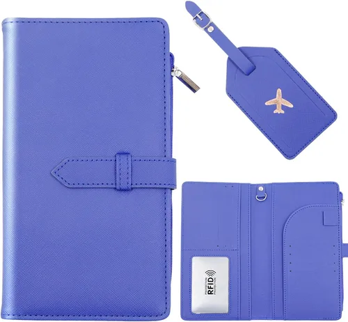 Deziliao DE0068 - Juego de portatarjetas de pasaporte y vacuna, de piel sintética, con ranura para tarjeta de vacunación, cartera para pasaporte
