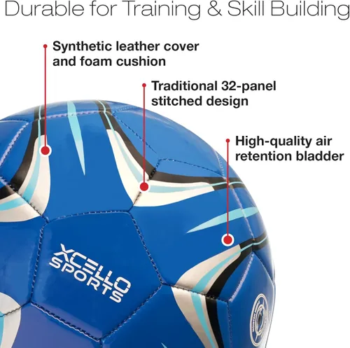 Vista 4 de Xcello Sports Balón de fútbol tamaño 5, paquete de 2 (azul/plata, blanco/azul) con bomba