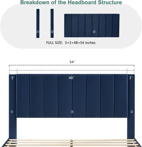 Vista 8 de Base de cama tapizada de terciopelo tamaño Queen con cabecero, listones de madera fuertes, somier opcional, base de colchón, fácil montaje, gris