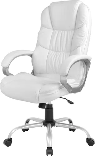 Vista 8 de FDW Silla de oficina para computadora, respaldo alto, ergonómica, ajustable, silla de escritorio giratoria de piel sintética ejecutiva con Beige