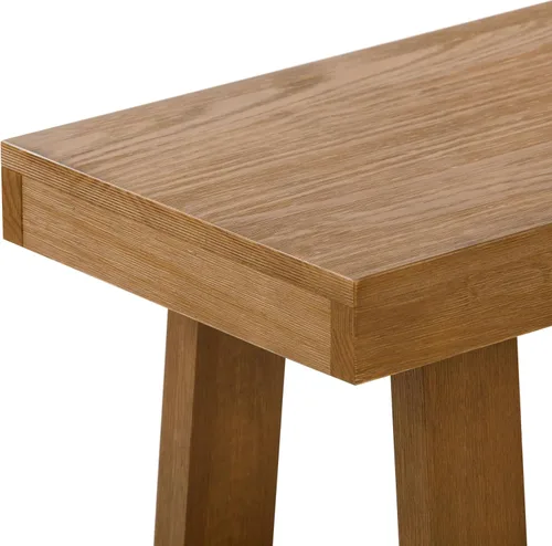 Vista 5 de Plank+Beam Banco de Comedor de Granja de 60 Pulgadas, Banco de Entrada de Madera Maciza, Banco de Madera para Exteriores, Asiento de Comedor