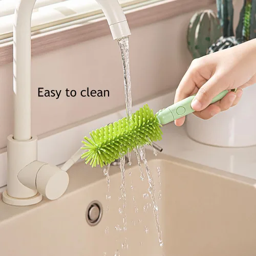 Vista 5 de Juego de cepillos para biberones de viaje 6 en 1, kit de cepillos de silicona con cepillo para biberón, dispensador de jabón, cepillo para tetinas