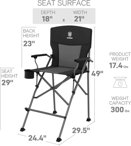 Vista 3 de EVER ADVANCED Silla alta de director con portavasos de 31", Silla plegable a altura de barra para acampar, deportes con bolsa de transporte