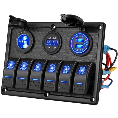 Vista 10 de Consola de 5 mandos basculantes Kohree, 12V, resistente al agua, para caravana, barco, coche, camiones, vehículos navales, panel de interruptores