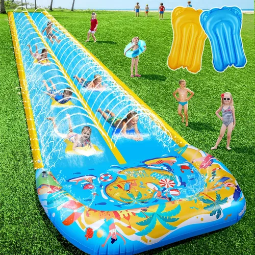 Toboganes de agua y toboganes de agua dobles de 40 pies con 2 tablas de bodyboard, toboganes de agua inflables gigantes para niños y adultos, patio
