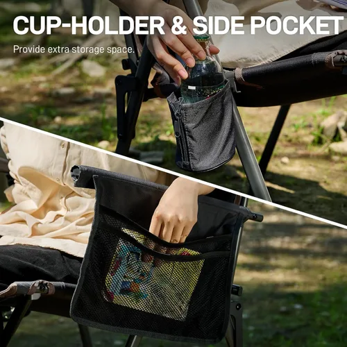 Vista 9 de EVER ADVANCED Sillas de campamento reclinables para adultos, ligeras, silla reclinable plegable con respaldo ajustable, sillas de salón de 4 Negro