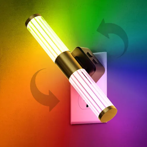 Vista 16 de L LOHAS LED Luz nocturna giratoria, luces nocturnas enchufables a la pared, sensor de luz nocturna automático regulable 100 lúmenes, luz suave