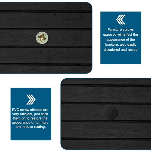 Vista 5 de Waziaqoc 216 calcomanías autoadhesivas para agujeros para tornillos (negro), 4 hojas de mesa, tapas de tornillo, tapas de PVC, a prueba de polvo