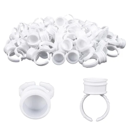 Vista 7 de G2PLUS Soportes de pegamento para pestañas postizas, 100 PCS bandejas desechables para pestañas, paleta de pegamento de plástico rosa