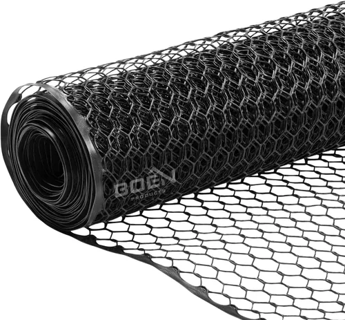 Boen Malla hexagonal de plástico para aves de corral, barrera temporal de alambre de pollo para patio (2 x 25 pies, negro)