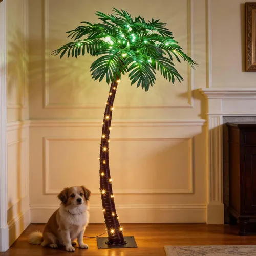 Vista 4 de Lightshare Palmera de 5 pies con 96 luces LED, decoración artificial para Tiki Bar al aire libre, patio, porche, piscina, Navidad